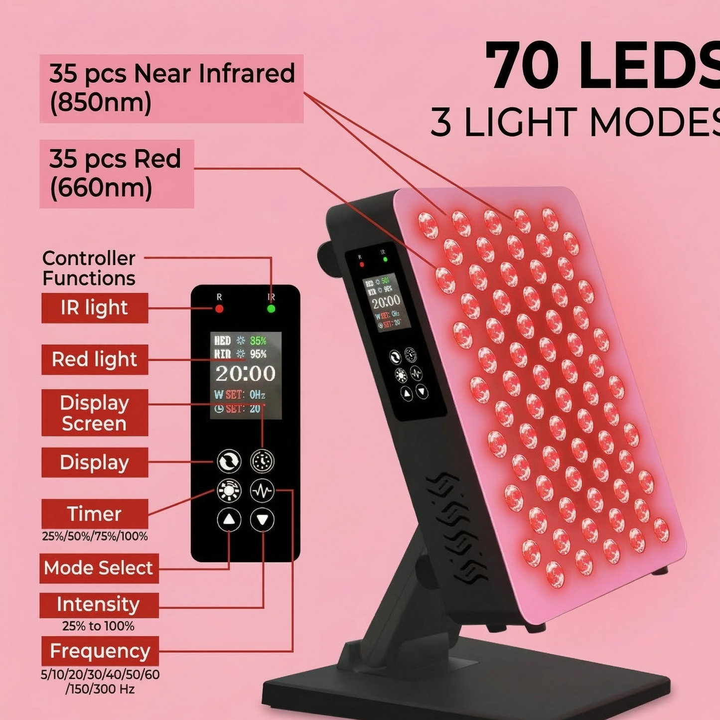 350W 70 High-output 5W LEDs Red & Near-Infrared Light Panel