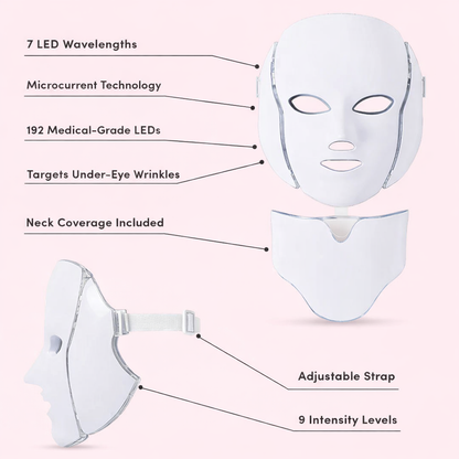 Red Light LED Face & Neck Mask – Anti-Aging Light Therapy Device for Wrinkles, Skin Firming & Rejuvenation