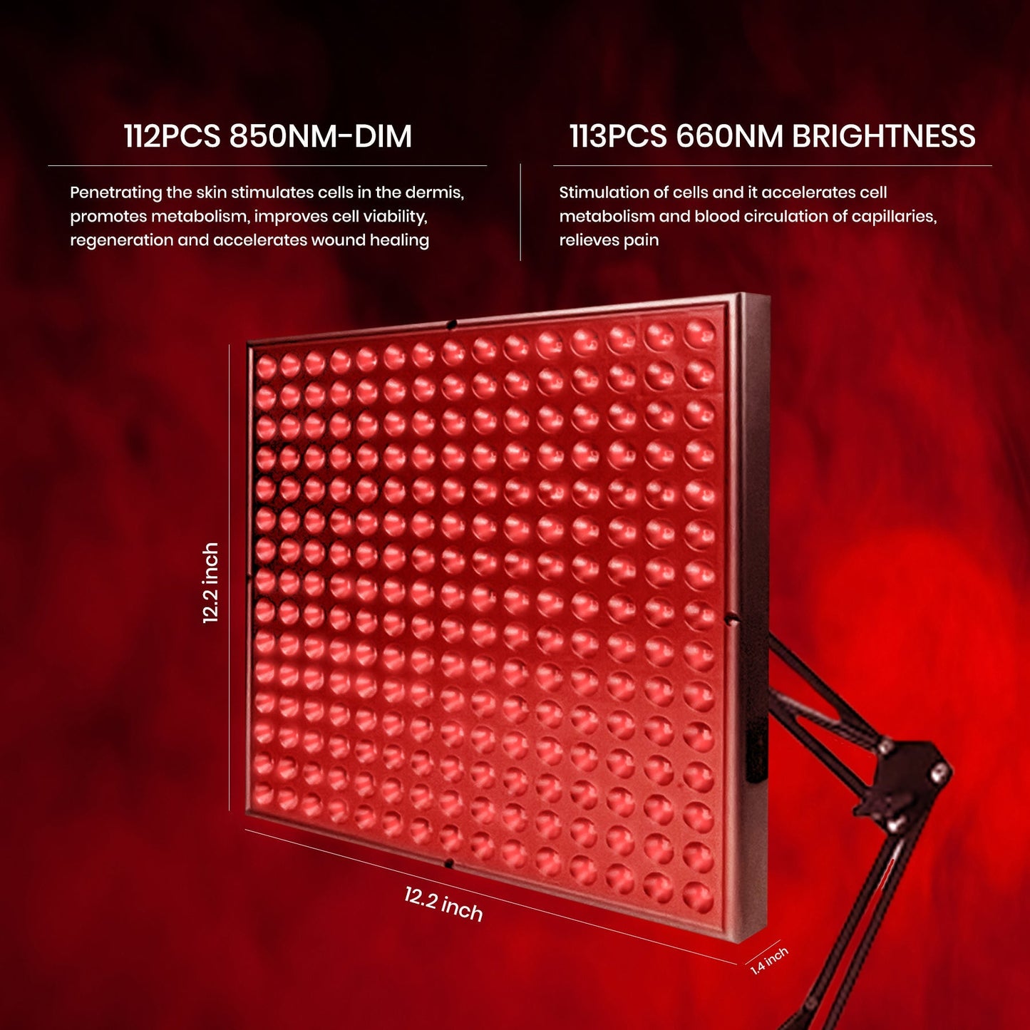 225 LED, 660nm Red + 850nm Infrared Light Therapy Lamp